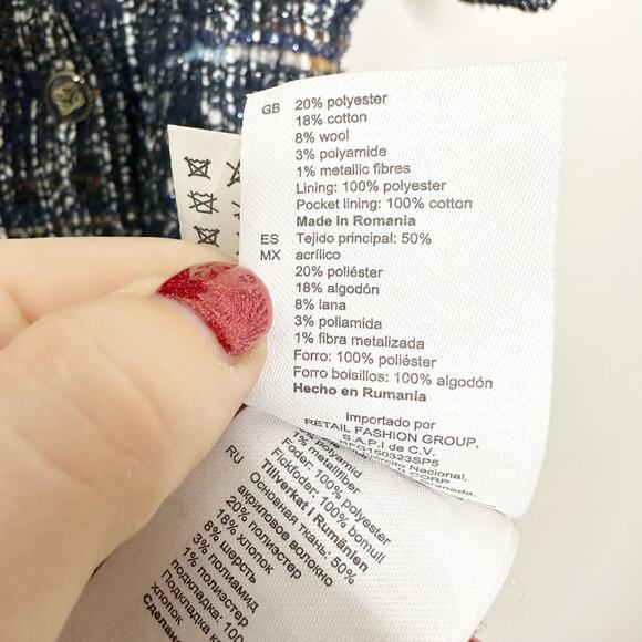 Sandro Short Tweed Dress Deep Blue White Button Front 36 2 - Picture 11 of 13